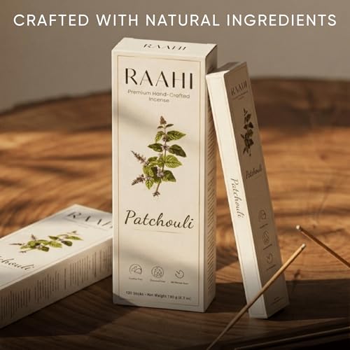 RAAHI Patchouli Incense Sticks with Holder - 120 Handcrafted Sticks for Meditation & Home Fragrance