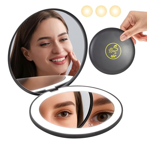 LanJo LED Compact Mirror with Light - Air Sign, 1X/5X Magnification