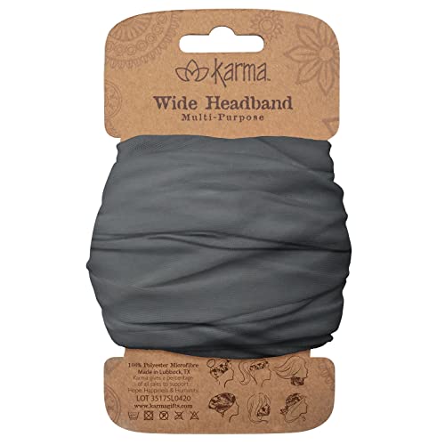 Karma Gray Wide Headband for Women - Stretchy Fabric Hair Accessory