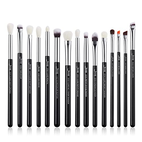 Jessup 15pcs Eye Makeup Brush Set - Pearl Black/Silver - Professional Quality