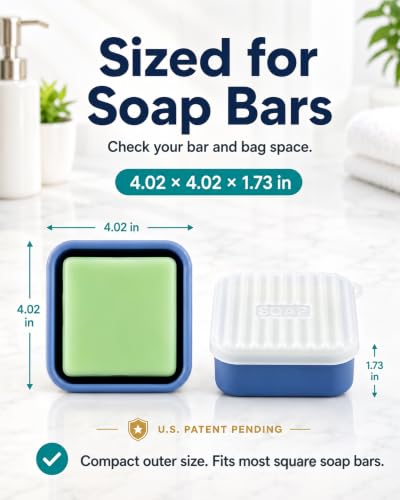 Square Travel Soap Case - Silicone Holder for Bar Soap