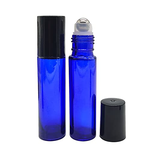 24 Pack 10ml Cobalt Blue Glass Roller Bottles with Stainless Steel Balls