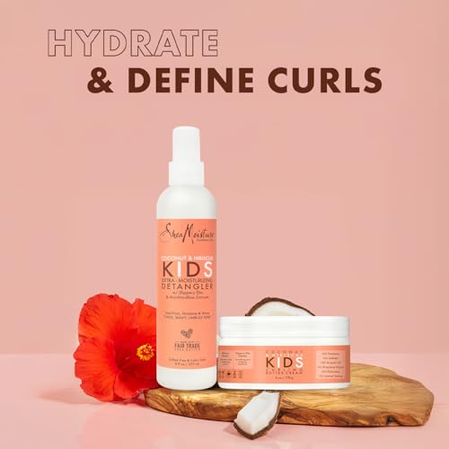 SheaMoisture Kids Curly Hair Bundle, Coconut & Hibiscus Curling Butter Cream + Extra-Moisturizing Detangler Spray, Anti-Frizz Hair Products, Natural
