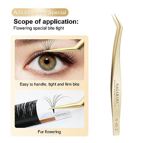 NAGARAKU Gold Eyelash Extension Tweezers Precision Tip - N-02-2 & N-03-2