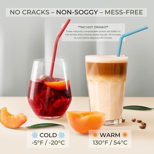 Eco-Friendly Biodegradable Sugarcane Straws - 120 Pack, Bendable & Compostable