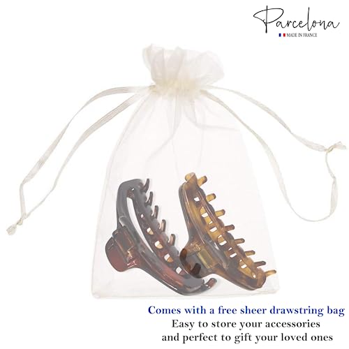 Parcelona French Tortoise Shell Hair Claw Clips Set of 2 - 2.75"