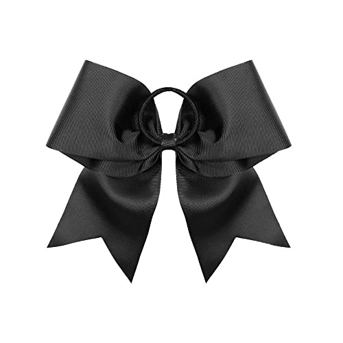 Caenagrion Large Black Cheer Hair Bows with Ponytail Holders - 8 Inch, 18 Pack