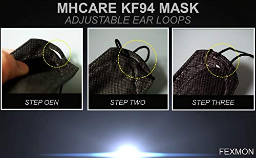 FLEXMON Pack of 10 Black KF94 Disposable Face Masks - 4-Layer, Breathable, Adjustable
