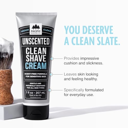Pacific Shaving Company Sensitive Shaving Cream for Men - 7 Oz Hydrating Formula with Shea Butter & Vitamin E