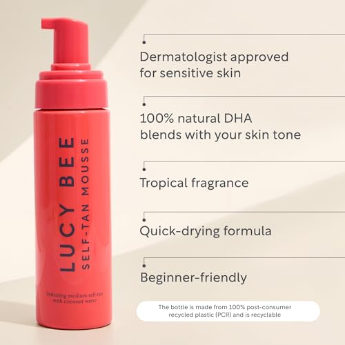 Lucy Bee Self Tan Mousse - Medium Natural Tan with Coconut Water, 6.76 fl oz - Vegan & Cruelty-Free