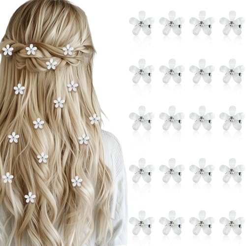 Mini Rhinestone Flower Hair Clips for Women - 20 Pack