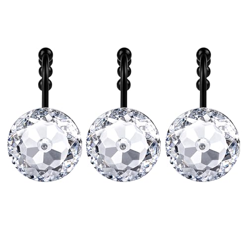 Sunlit Luxury Round Diamond Crystal Shower Curtain Hooks, Set of 12