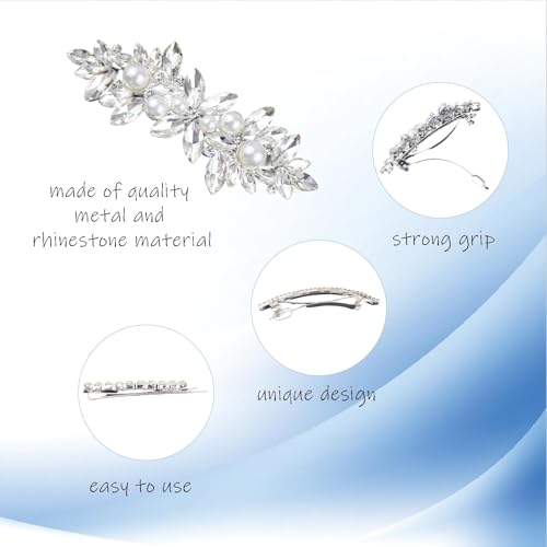 6 Pcs Hair Barrettes for Women Flower Pearl Hair Clips Sliver Crystal Bridal Set