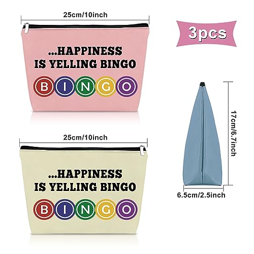 Sazuwu 3PCS Bingo Gift Makeup Bags Set - Lucky Travel Cosmetic Pouches for Women (Blue, Pink, Beige)