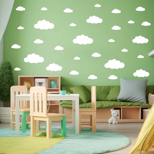 62PC White Cloud Wall Decals - Removable Stickers for Kids' Rooms