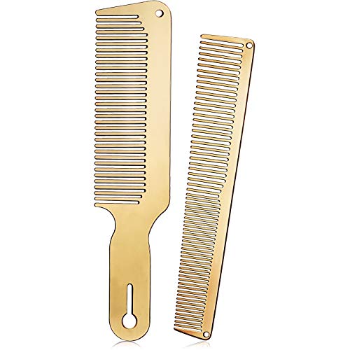 Patelai Stainless Steel Rat Tail & Flat Top Barber Comb Set - 2 Pcs Gold