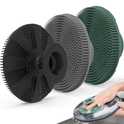 BEAUTAIL Silicone Dish Scrubber - Non-Scratch, Reusable Kitchen Sponge, 3 Pack