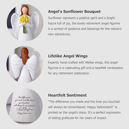Retirement Gift Angel Figurine - 5.6" Hand-Painted Guardian with Sunflowers