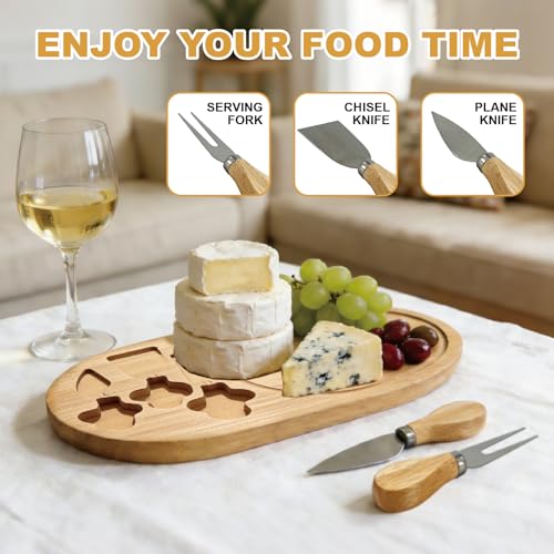 Mini Bamboo Charcuterie Board Set - 13x7.5 Inch with Cheese Knives