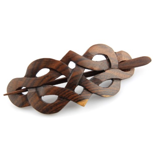 Evolatree Handmade Wooden Hair Barrettes - Celtic Princess Style - Brown, 4-inch