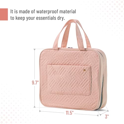 Travel Toiletry Bag Organizer - Foldable Water-Resistant Cosmetic & Grooming Travel Bag for Men & Women, Pink