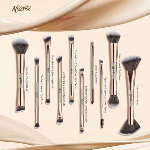 NEONIQ 10-Piece Dual-Ended Makeup Brush Set with Travel Bag
