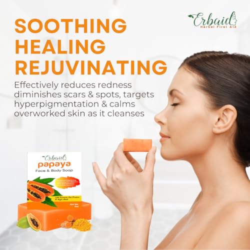 Papaya & Turmeric Skin Brightening Soap Bar for Face & Body - Reduce Dark Spots & Acne
