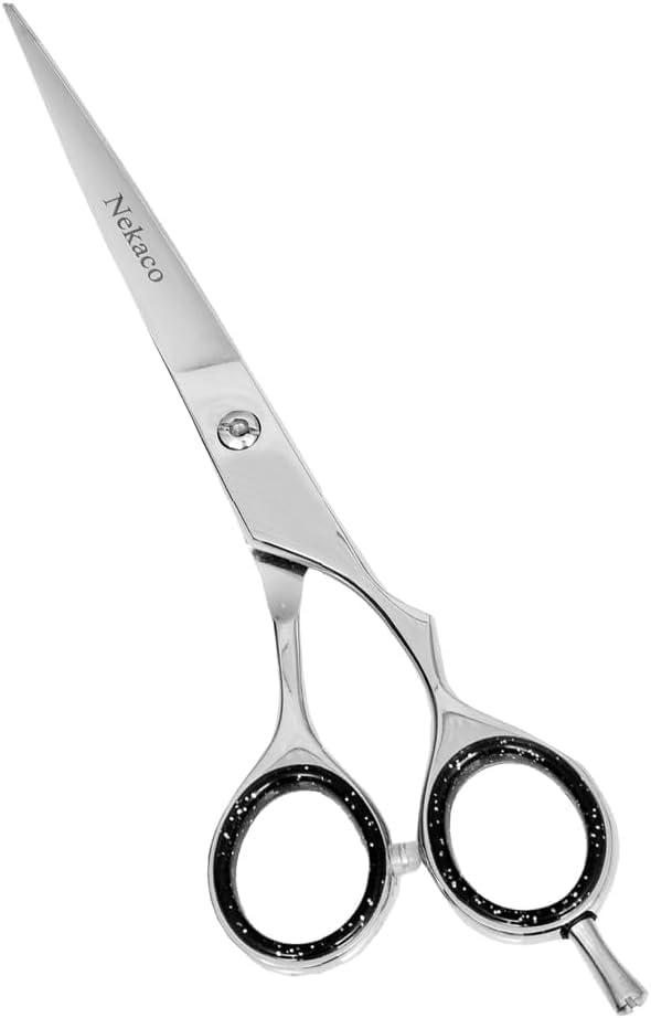 Nekaco 6.5 Inch Silver Hair Cutting Scissors with Adjustable Tension for Salon & Home Use