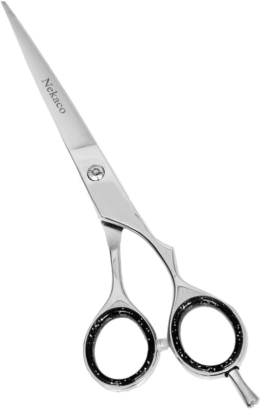 Nekaco 6.5 Inch Silver Hair Cutting Scissors with Adjustable Tension for Salon & Home Use