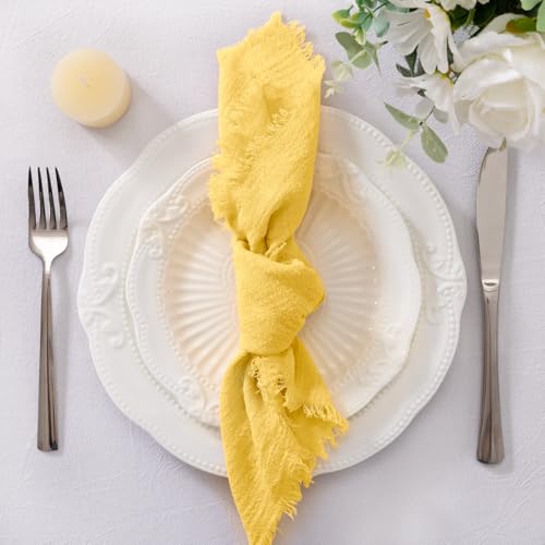 Fringe Cotton Dinner Napkins Set of 6 - 17"x17" Yellow for Weddings & Parties