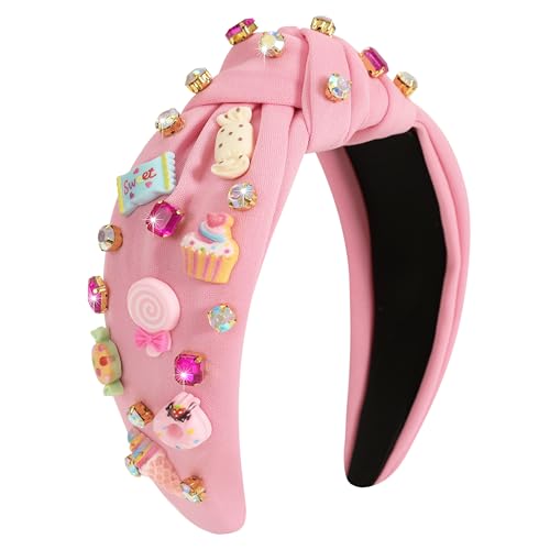 Cupcake Pink Knotted Headband - Cute Beaded Candy Hair Accessory for Women