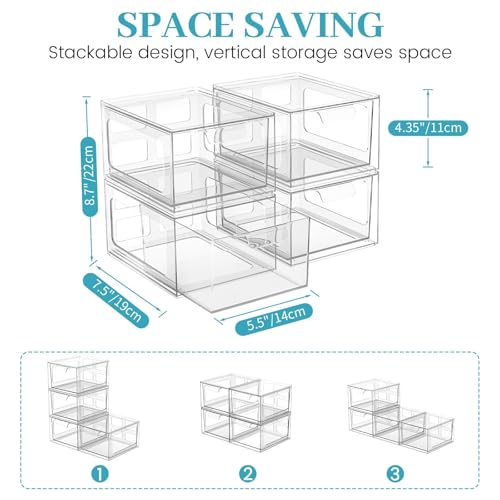 SpaceHacks 2 Pack Stackable Clear Makeup Organizer Drawers