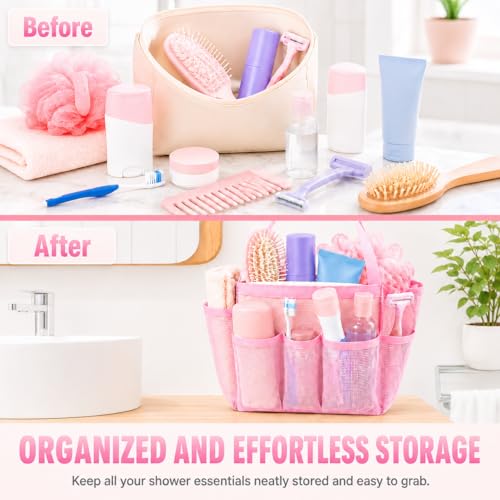 Large Capacity Mesh Shower Caddy with 9 Pockets - Portable Toiletry Organizer for Dorm, Gym, Beach