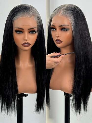 Topshe 24-Inch Straight Lace Front Wig, Black with 613 Blonde Roots