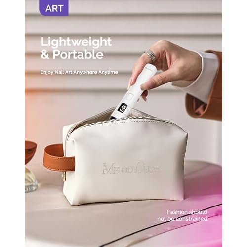 MelodySusie Handheld Cordless UV Nail Lamp with LCD Display & Eye-Protection Cover, P-Art01R Rechargeable Mini UV LED Light Flash Cures All Soft Gels, Especially Rhinestone Glue & Liner Gel White