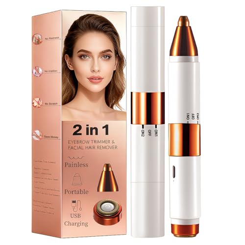 2-in-1 Painless Eyebrow Trimmer & Flawless Facial Hair Remover for Women - Gentle Dual Head Design for Brows, Lip, Chin, Cheeks - Rechargeable Type-C(White)