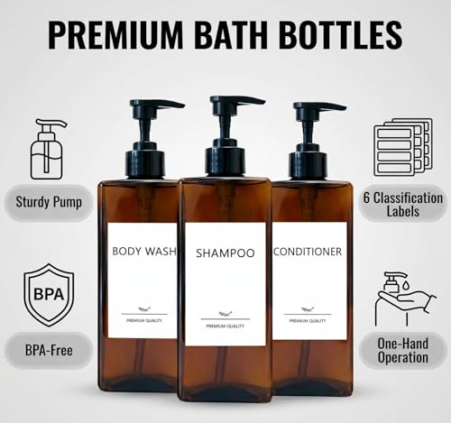 Refillable Shampoo and Conditioner Dispenser Set - 3 Pack, 500ml