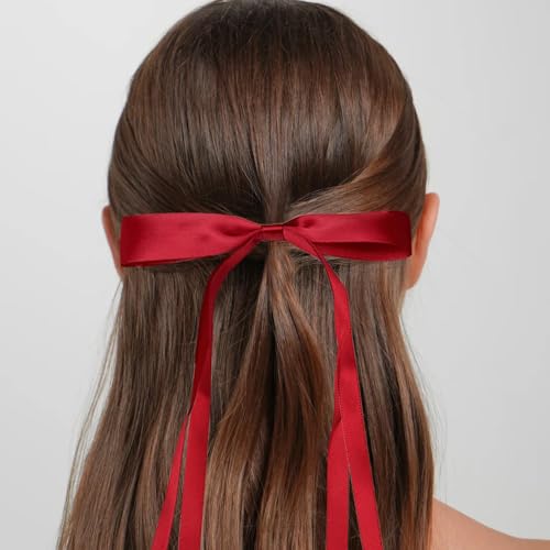 2 Pack Red Satin Hair Bows for Women | Stylish Hair Accessories