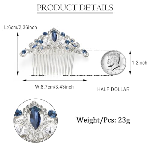 EVER FAITH Navy Blue Crystal Hair Comb, Art Deco Flower Vine Bridal Accessory