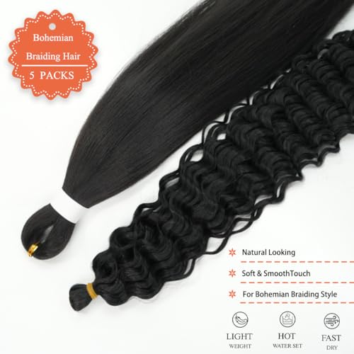 26 Inch Black Pre-Stretched Deep Wave Curly Braiding Hair Extensions