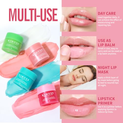 KIMUSE Overnight Lip Mask 4-Pack, Shea Butter Hydrating Lip Treatment