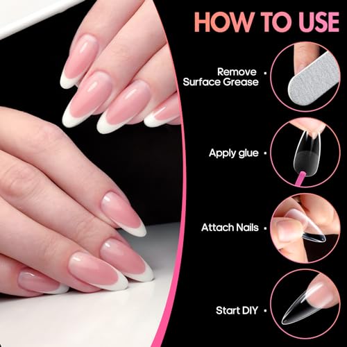 Ranrose Long Almond Nail Tips - 240PCS Full Cover Half Matte