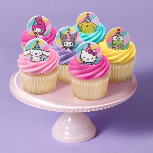 Hello Kitty Cupcake Rings - 24 Pack of Colorful Toppers