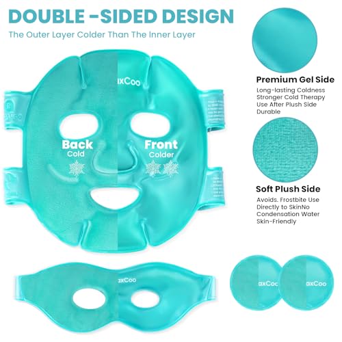 RelaxCoo Ice Face Eye Mask – Green Dual-Temp Gel Cold/Hot Pack for Dark Circles & Headache Relief