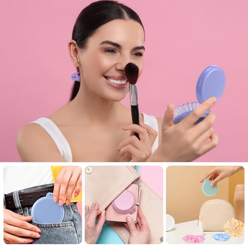 Meanplan 12 Pcs Mini Hair Brush Set with Mirror & Scrunchies - Popular