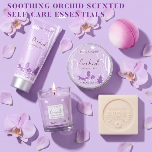 Body & Earth Orchid Spa Gift Set for Women - 5 Piece Bath & Body Collection