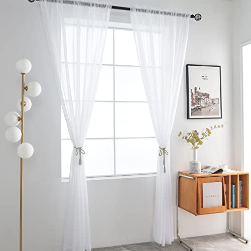 SpaceDresser Sheer Voile Window Curtain Panels - 42" x 45" (White, 2 Panels)
