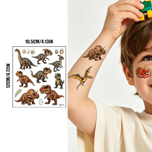 Dinosaur Temporary Tattoos for Kids - 10 Sheets of Fun Designs