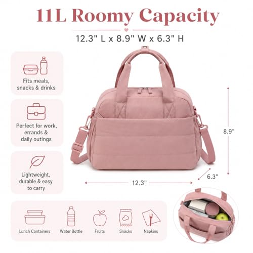 CAMTOP Quilted Lunch Bag for Women - Lightweight Insulated Tote