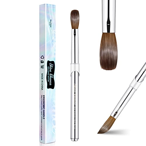 Shine Chance Acrylic Nail Art Brush Size 14 Oval Kolinsky Hair for Professional & DIY Manicure, Silver, 1 Pack